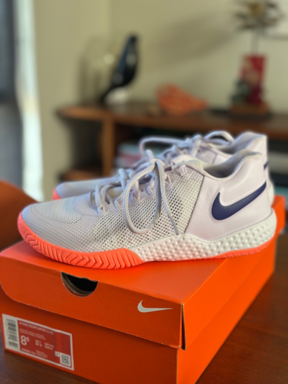 Nike Zoom vapor dusty pink / blue swoosh & bright coral  Tennis hard court Shoes